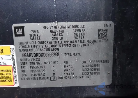 2013 Buick Enclave Premium from USA, damaged, VIN 5GAKVDKDXDJ266368